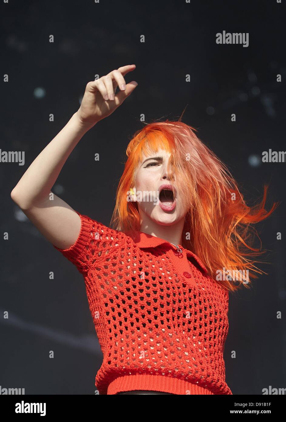 Hayley Williams, frontwoman of the US band Paramore, sings on the main  stage of the rock festival 'Rock am Ring' in Nuerburg, Germany, 07 June  2013. Tickets for the three-day event were
