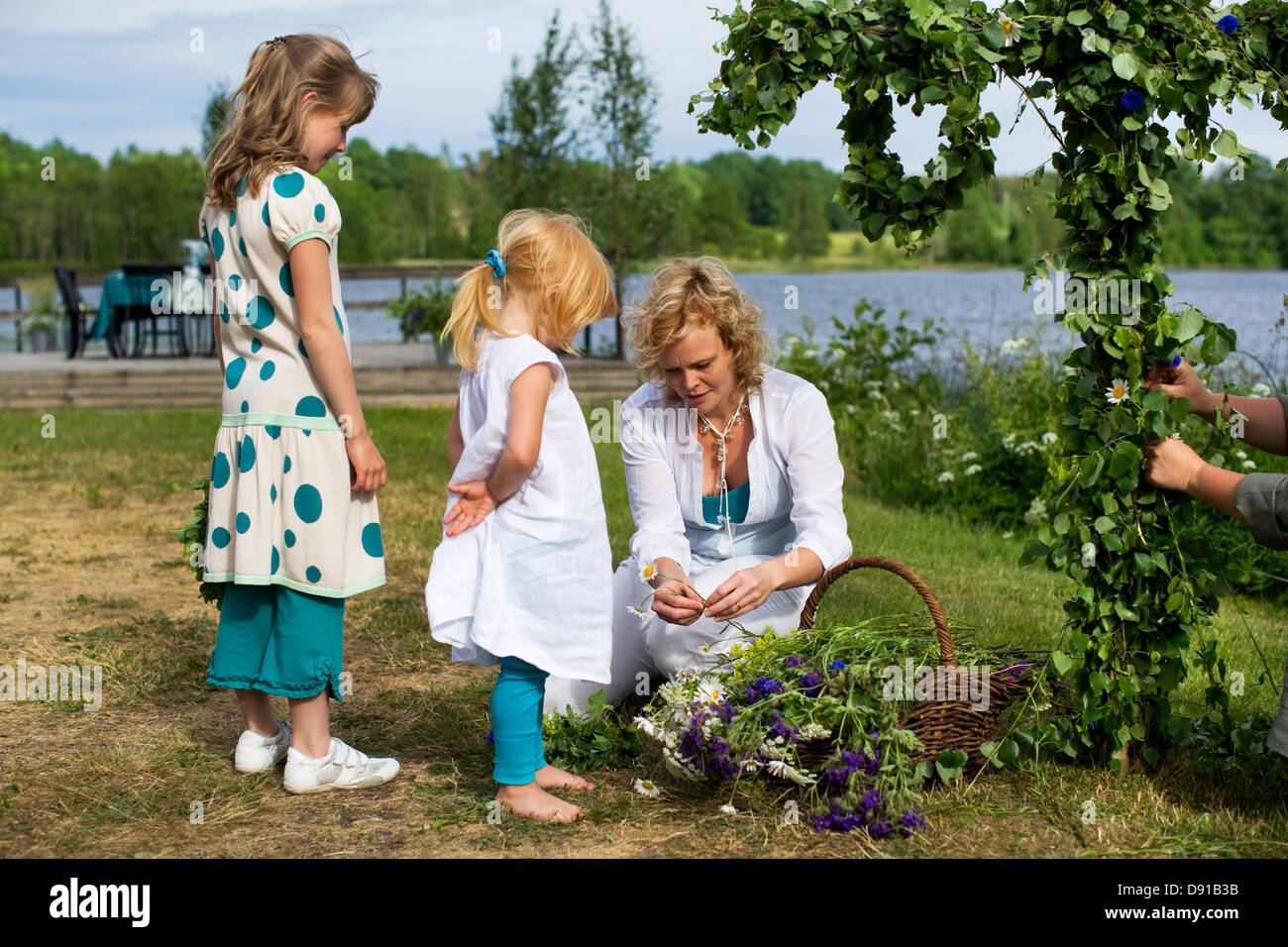 Mother and daughters celebrating Midsummer, Sweden Stock Photo Alamy
