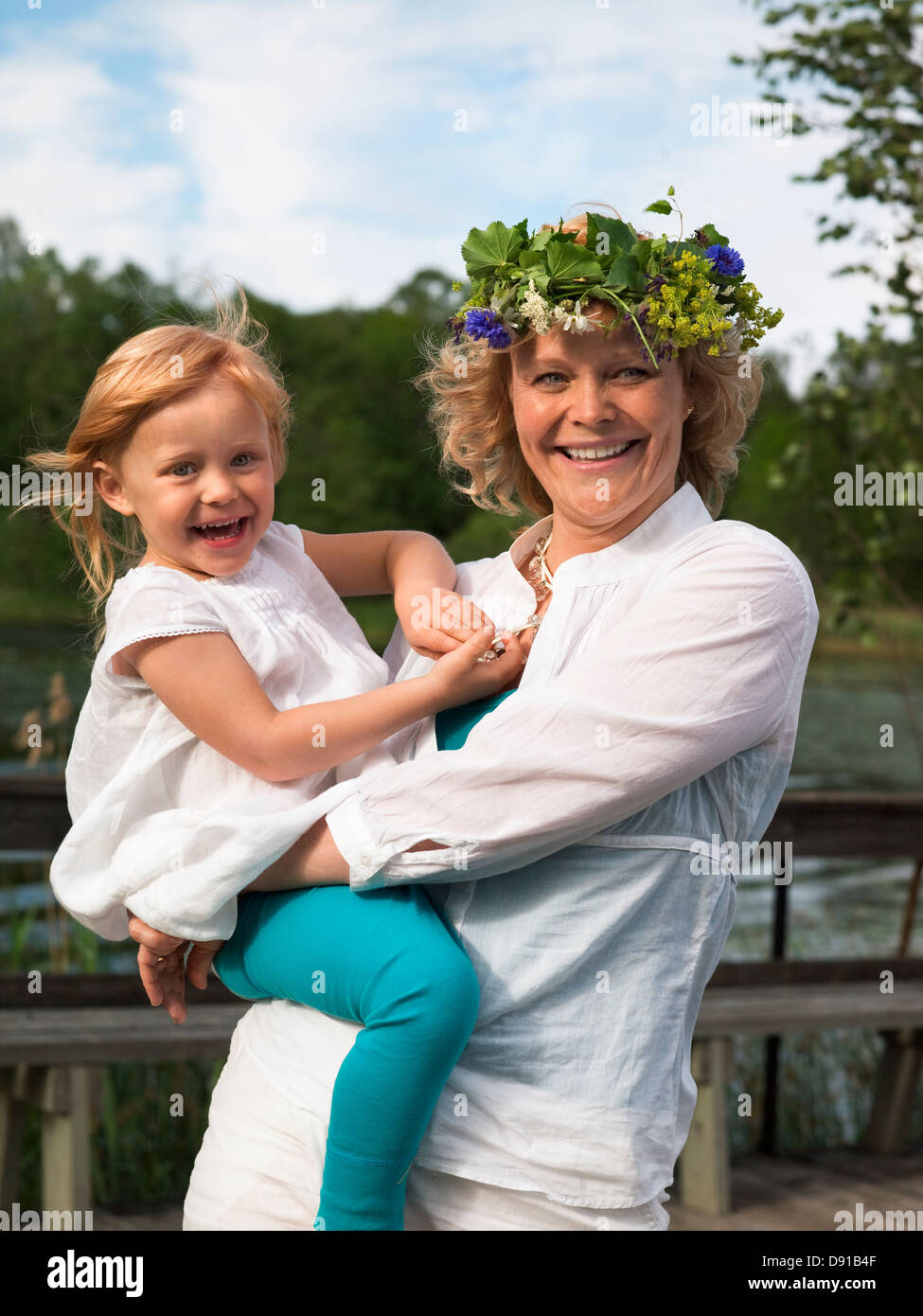 Mother and daughter celebrating Midsummer, Sweden Stock Photo Alamy