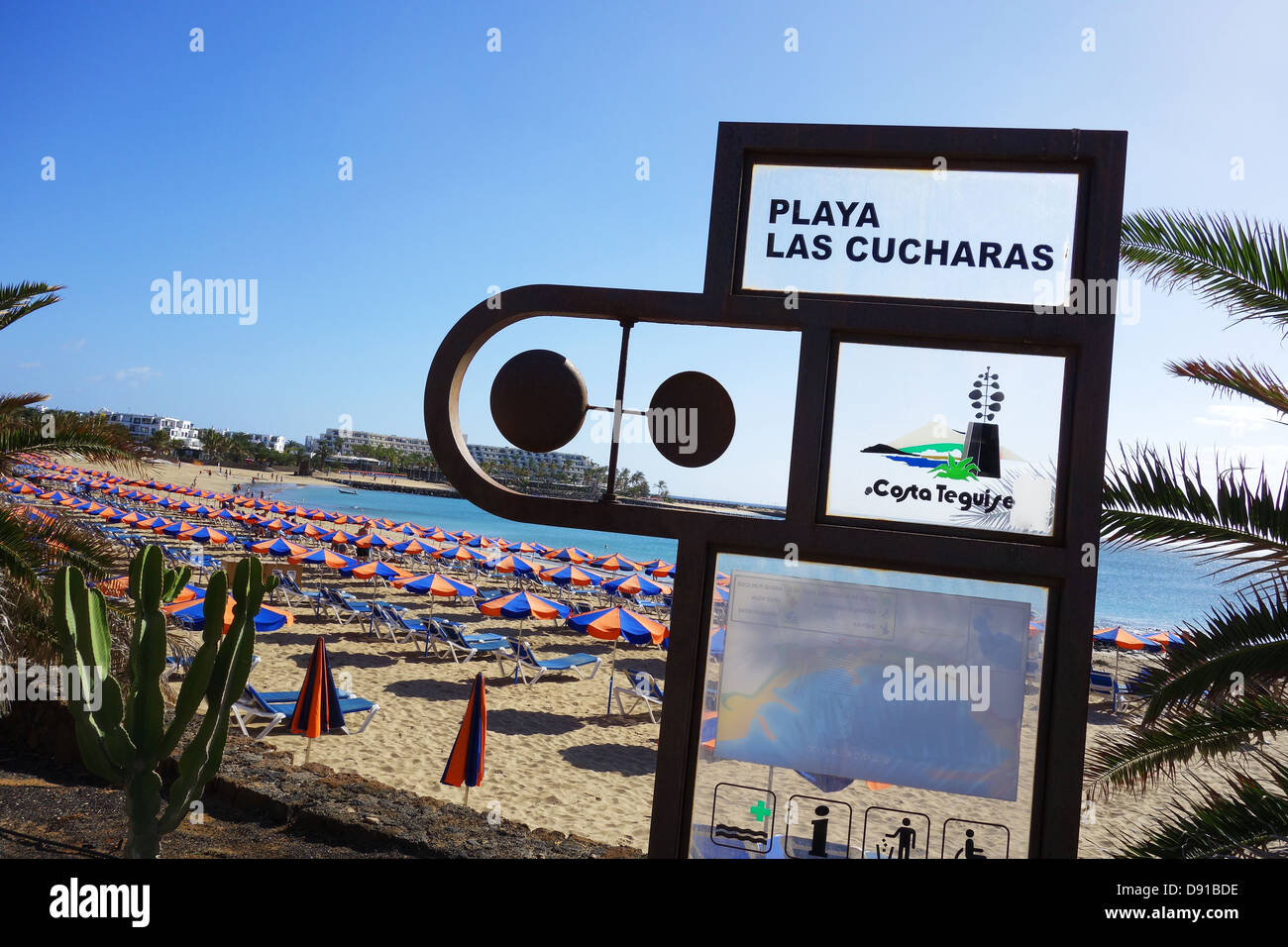 Lanzarote, Playa de las Cucharas beach, Costa Teguise, Lanzarote, Canary Islands Stock Photo