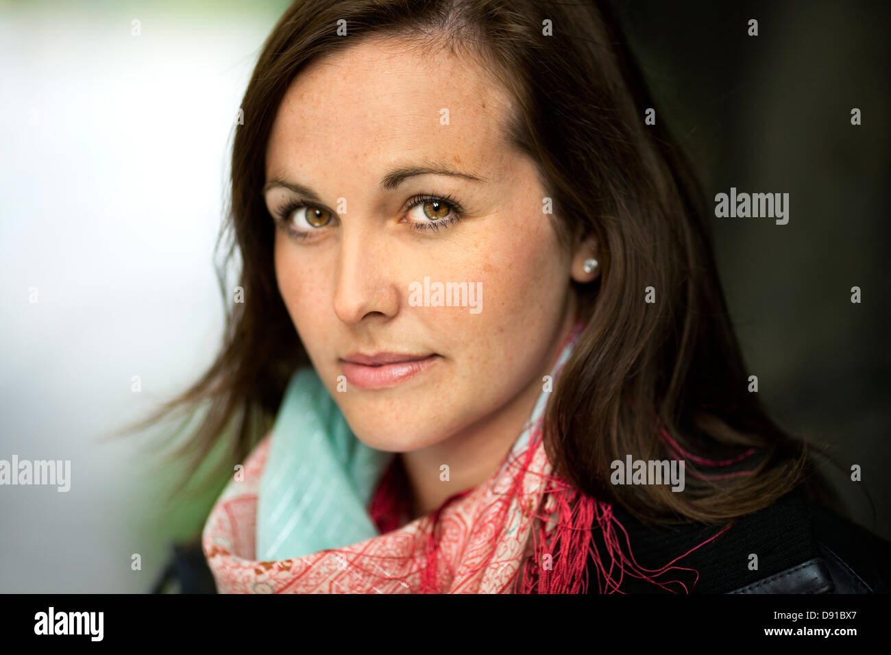 Portrait of a brown-haired woman, Sweden. Stock Photo