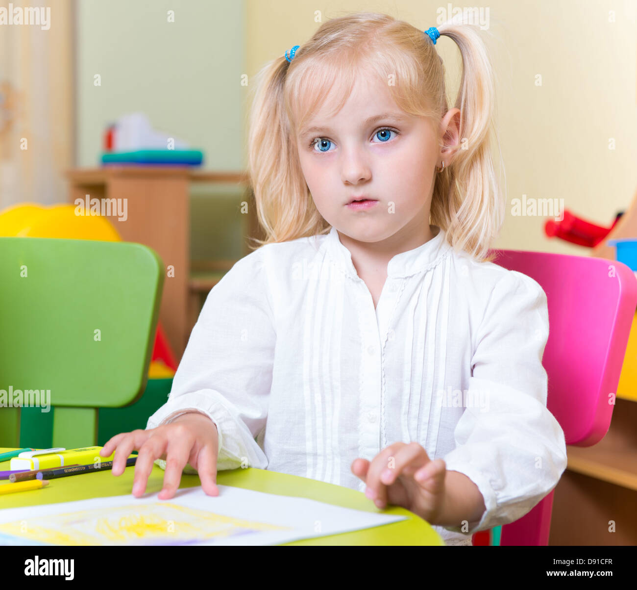 Portrait of cute little blonde girl with blue eyes Stock Photo - Alamy