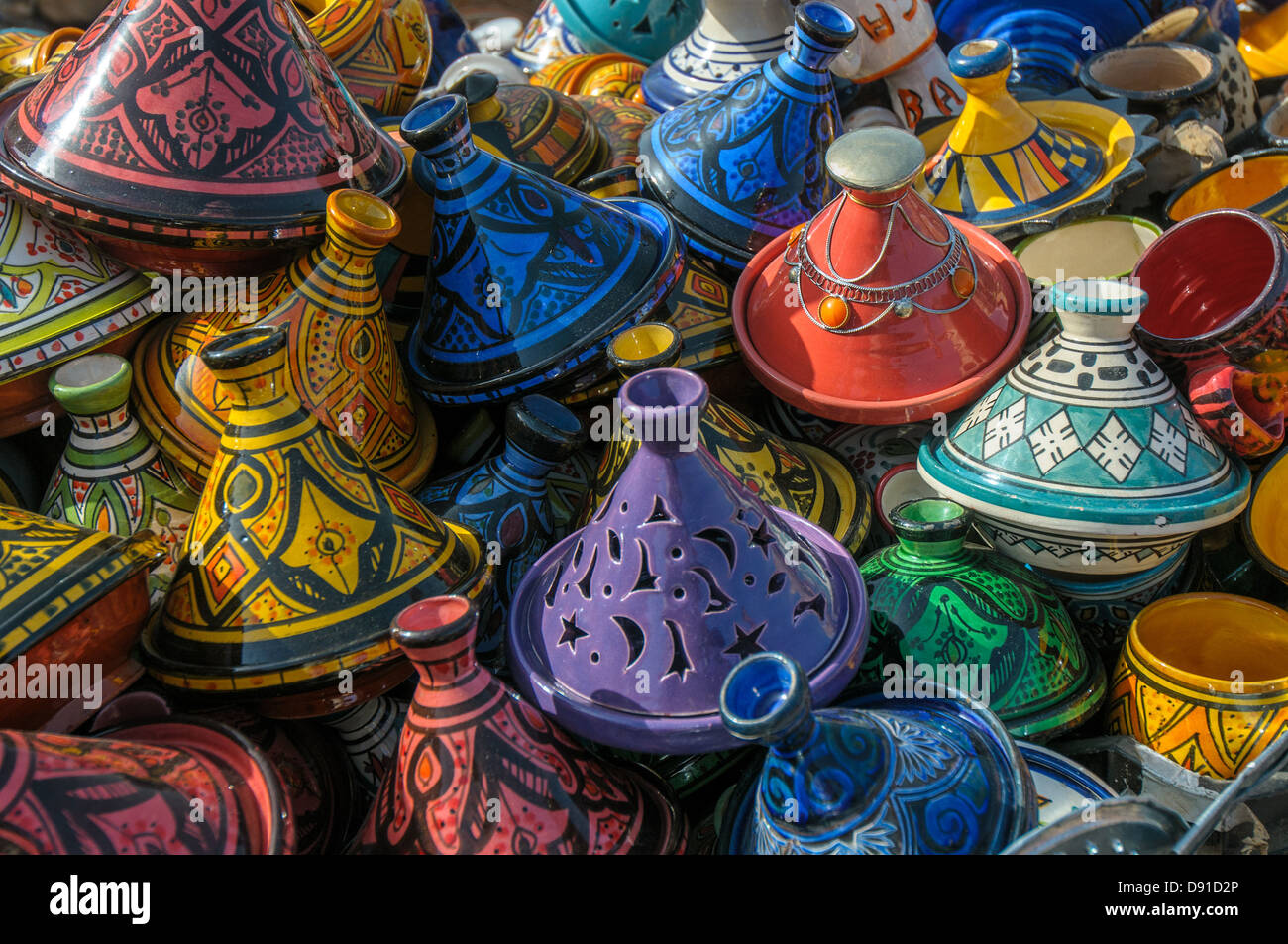 Tajines in the market, Morocco Stock Photo
