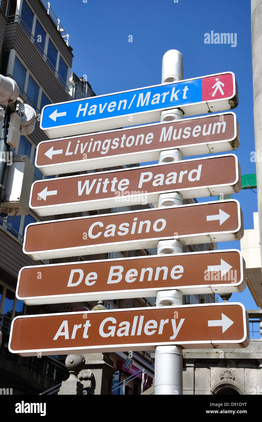 Direction signs, Zeedijk, Blankenberge, West Flanders Province, Flemish ...