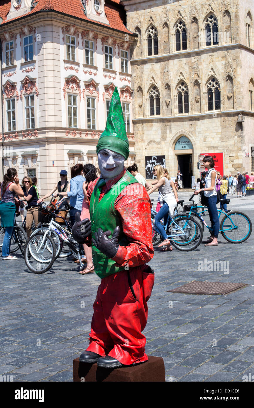 Street artist performing on the Old Town Square in Prague, Czech Republic, Europe. Stock Photo