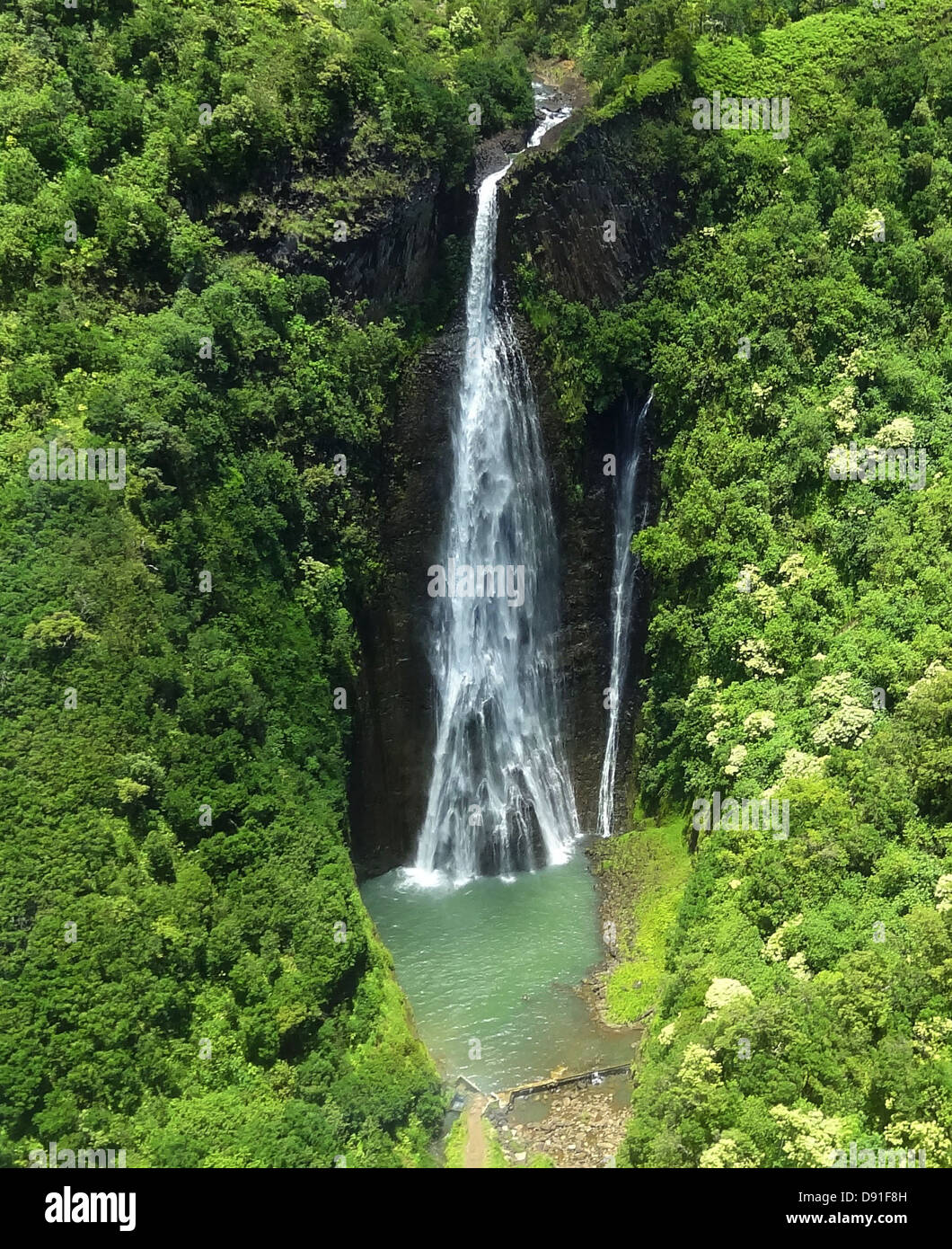 waterfall jurassic waterfall kauai waterfalls Stock Photo