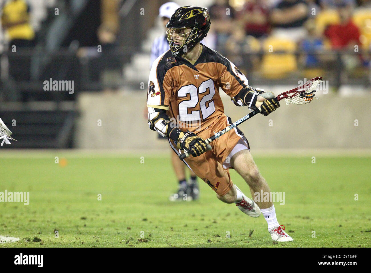 June 7, 2013: Rochester's Ned Crotty (22) in action during the MLL game between the Rochester Rattlers and the Boston Cannons, played at Kennesaw State's 5/3 Bank Stadium in Kennesaw, Georgia. Rochester scored the last 3 goals of the game to defeat Boston, 16-14, in the MLL's debut in the state of Georgia. Stock Photo