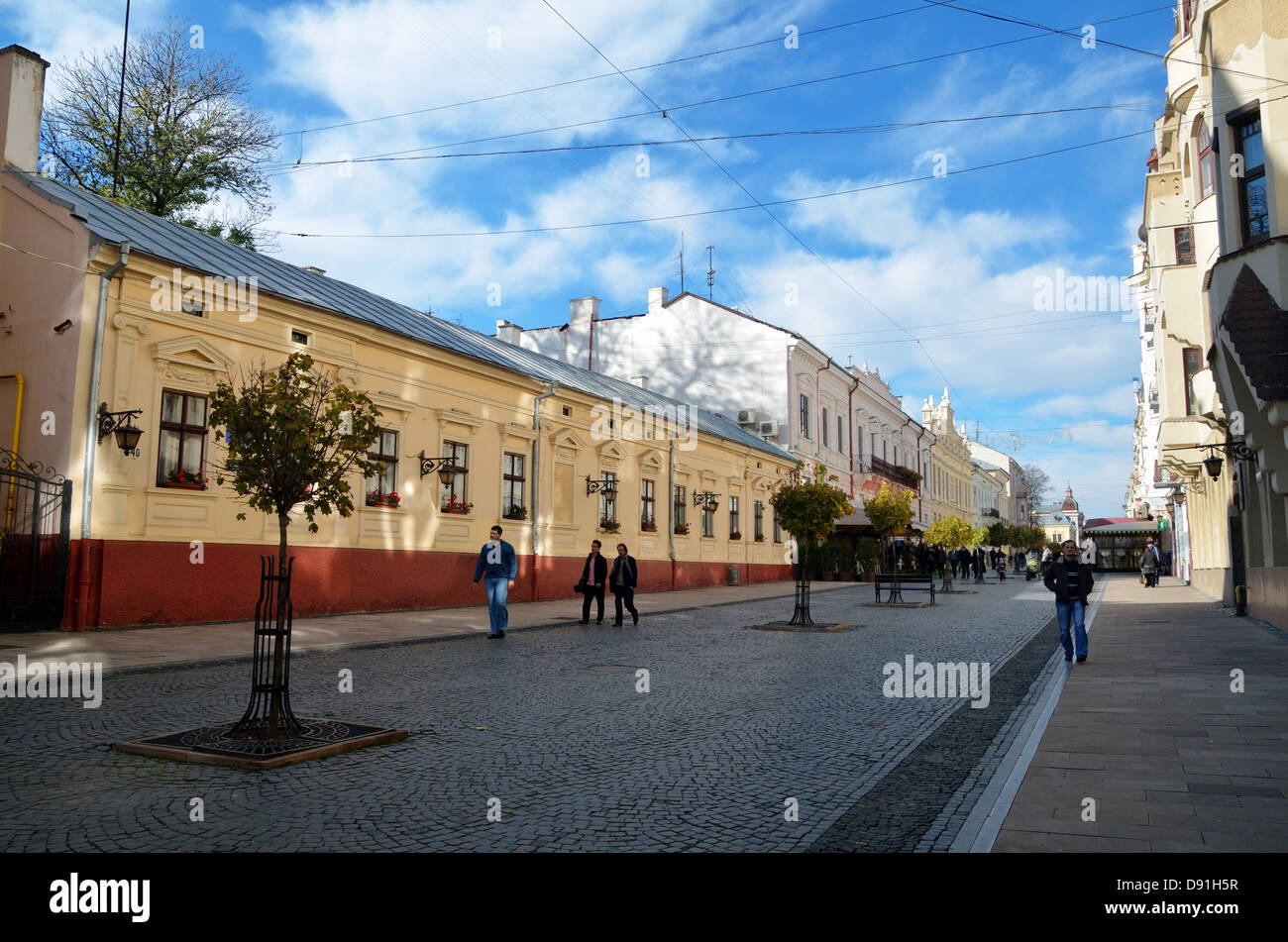 Olga Kobylianska Street, Chernivtsi, Ukraine - Oct 2012 Stock Photo