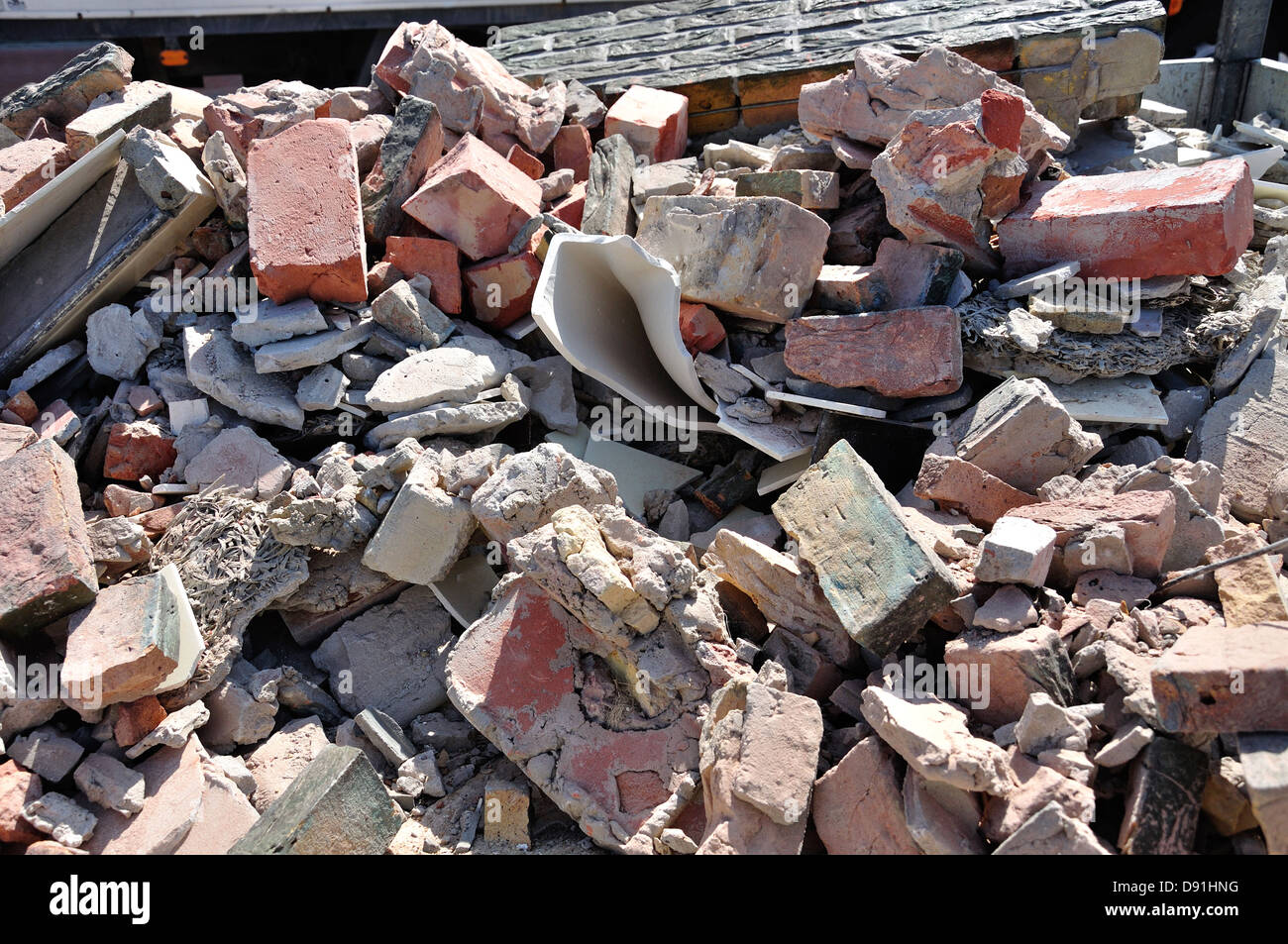 Bricks and concrete hardcore rubbish in skip, Blankenberge, West