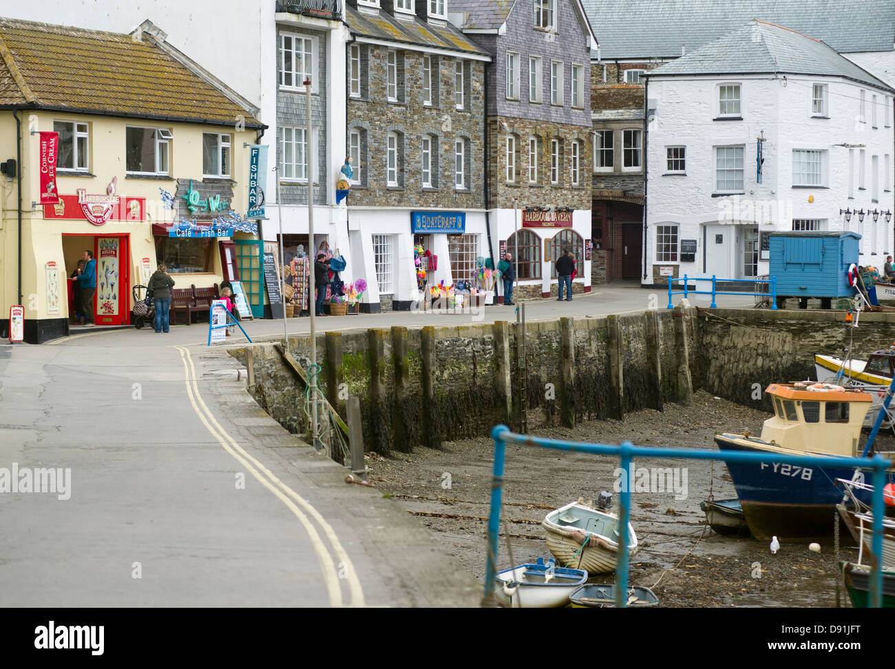 The road by the harbour in Mevagissey, Cornwall, England, UK Stock Photo