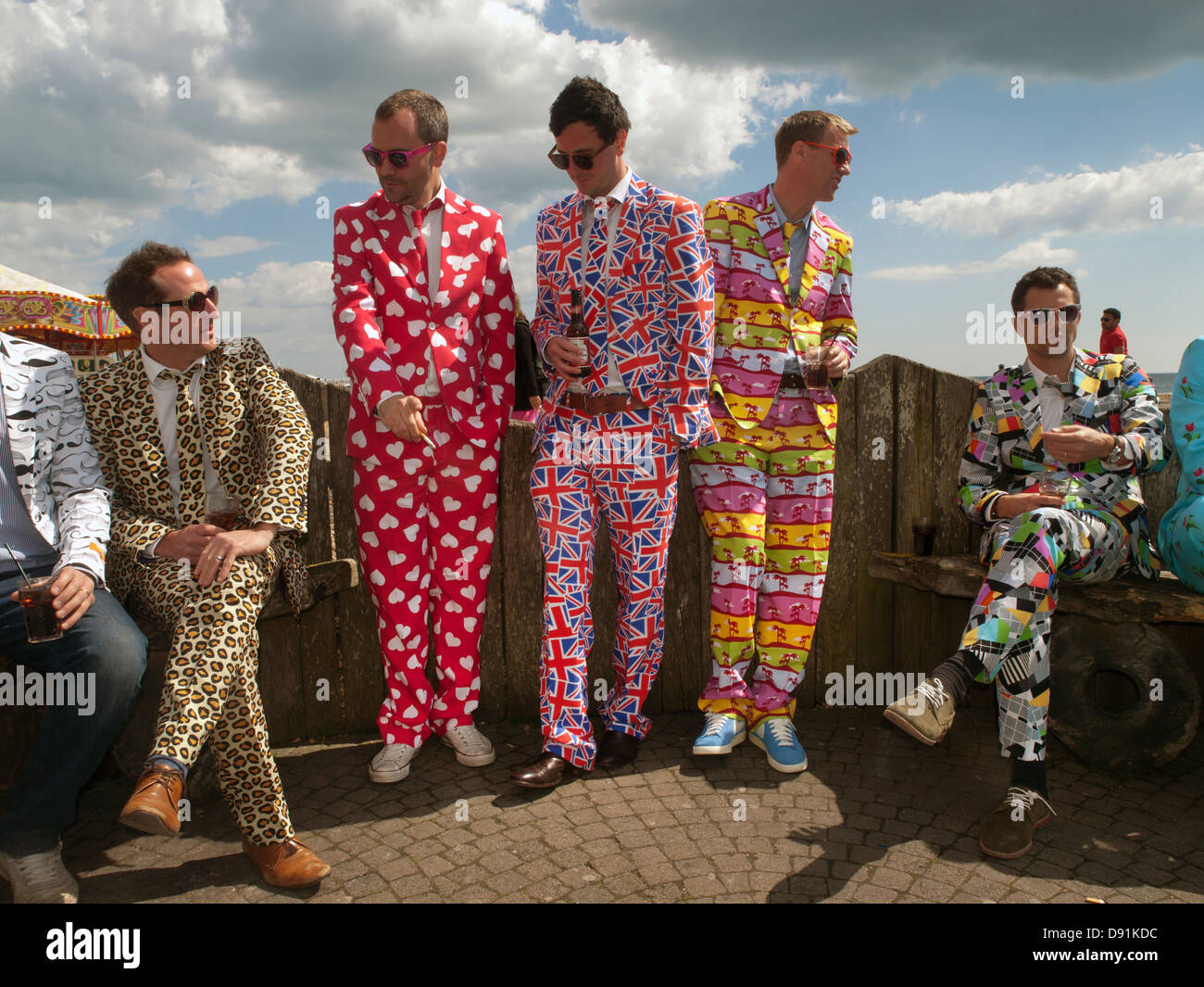A group of loudly dressed friends at a stag do in Brighton Stock Photo