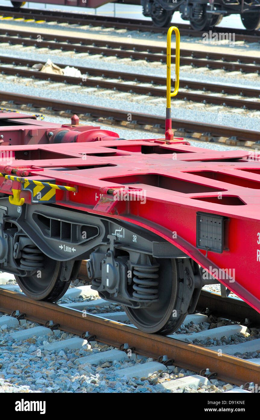 Container flat wagon for transport by rail Stock Photo Alamy
