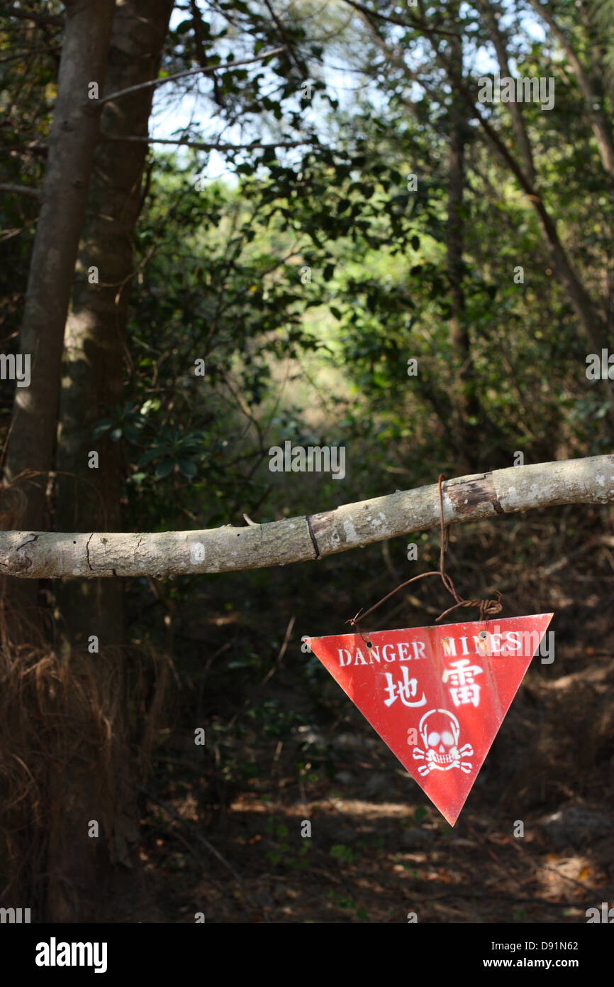 A minefield warning sign. Kinmen County, Taiwan Stock Photo