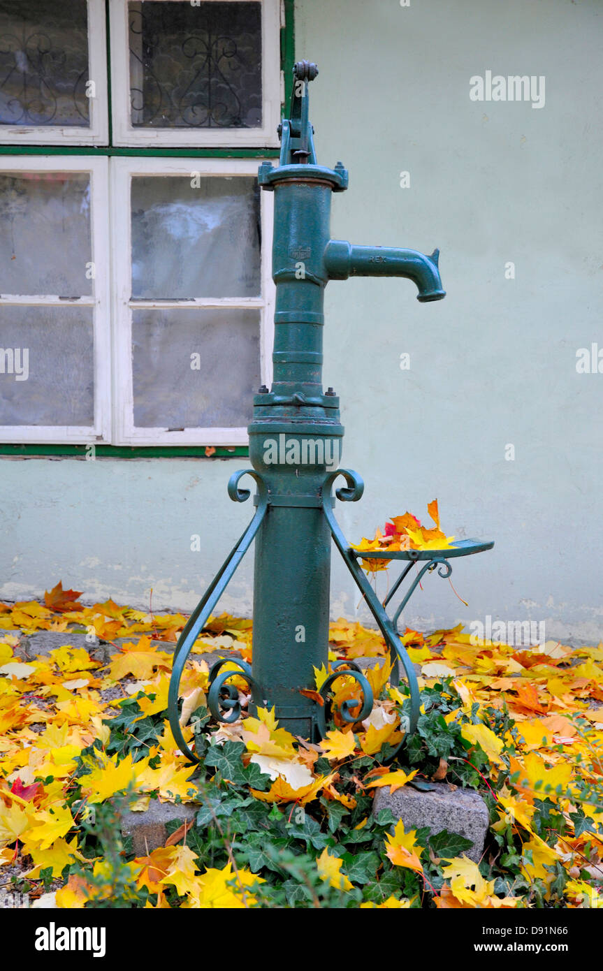 Water fountain with autumn leaves Stock Photo Alamy
