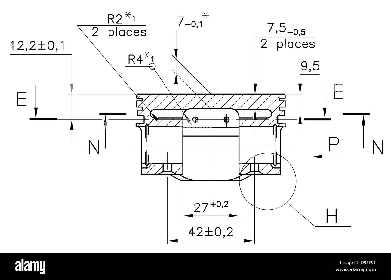 Design drawings of nonexistent internal combustion engine ( piston ) . clipping path Stock Photo