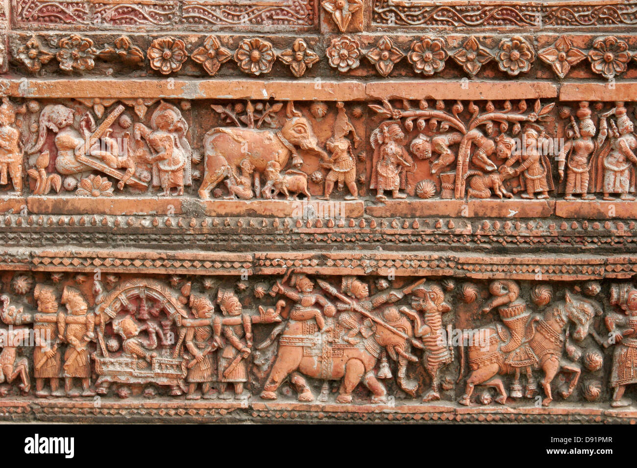 Intricate terracotta  designs embellishing the surface of Govinda Temple, Puthia, Rajshahi  area, Bangladesh, Asia Stock Photo