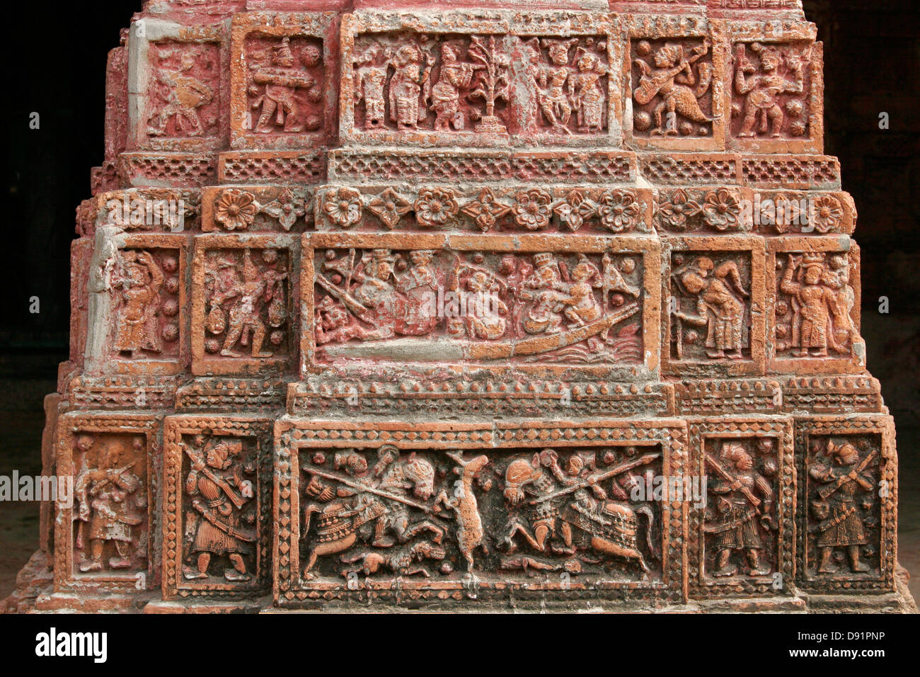 Intricate terracotta  designs embellishing the surface of Govinda Temple, Puthia, Rajshahi  area, Bangladesh, Asia Stock Photo