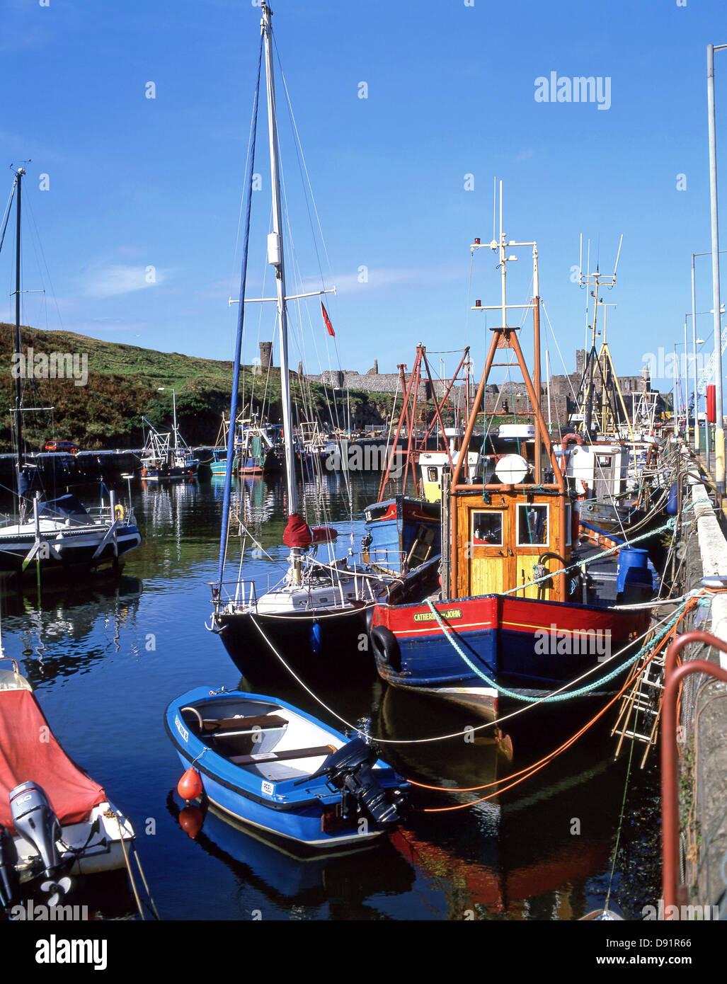 Wooden fishing boats in harbour, Port Erin, Isle of Man Stock Photo