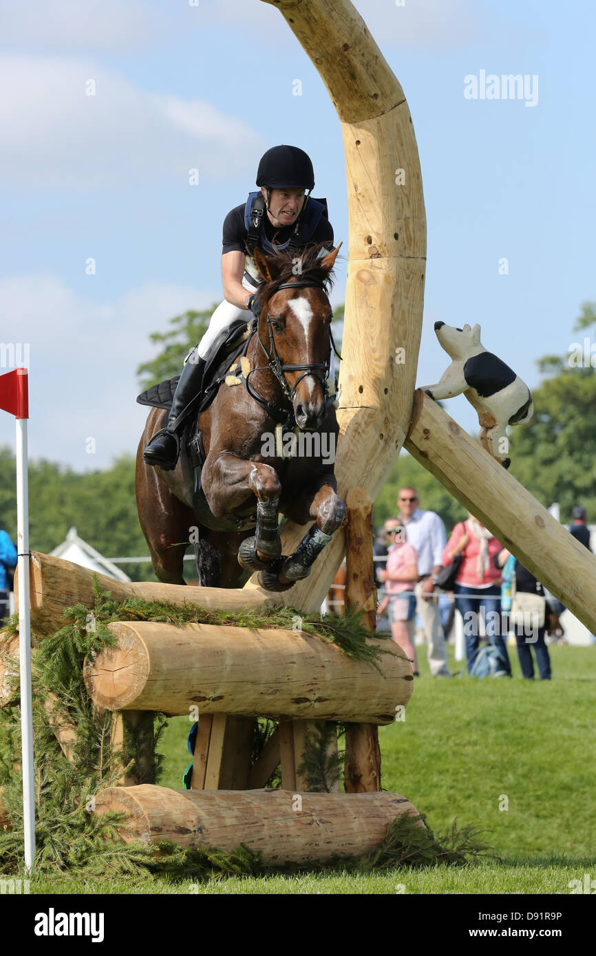 Leeds Bramham UK. 8th June 2013. Xavier Snakers riding Ramses De Hurtebise Ewalco having narrowly avoided falling on the previous jump, gets back on track during the 40th Bramham horse trials. Credit: S D Schofield/Alamy Live News Stock Photo