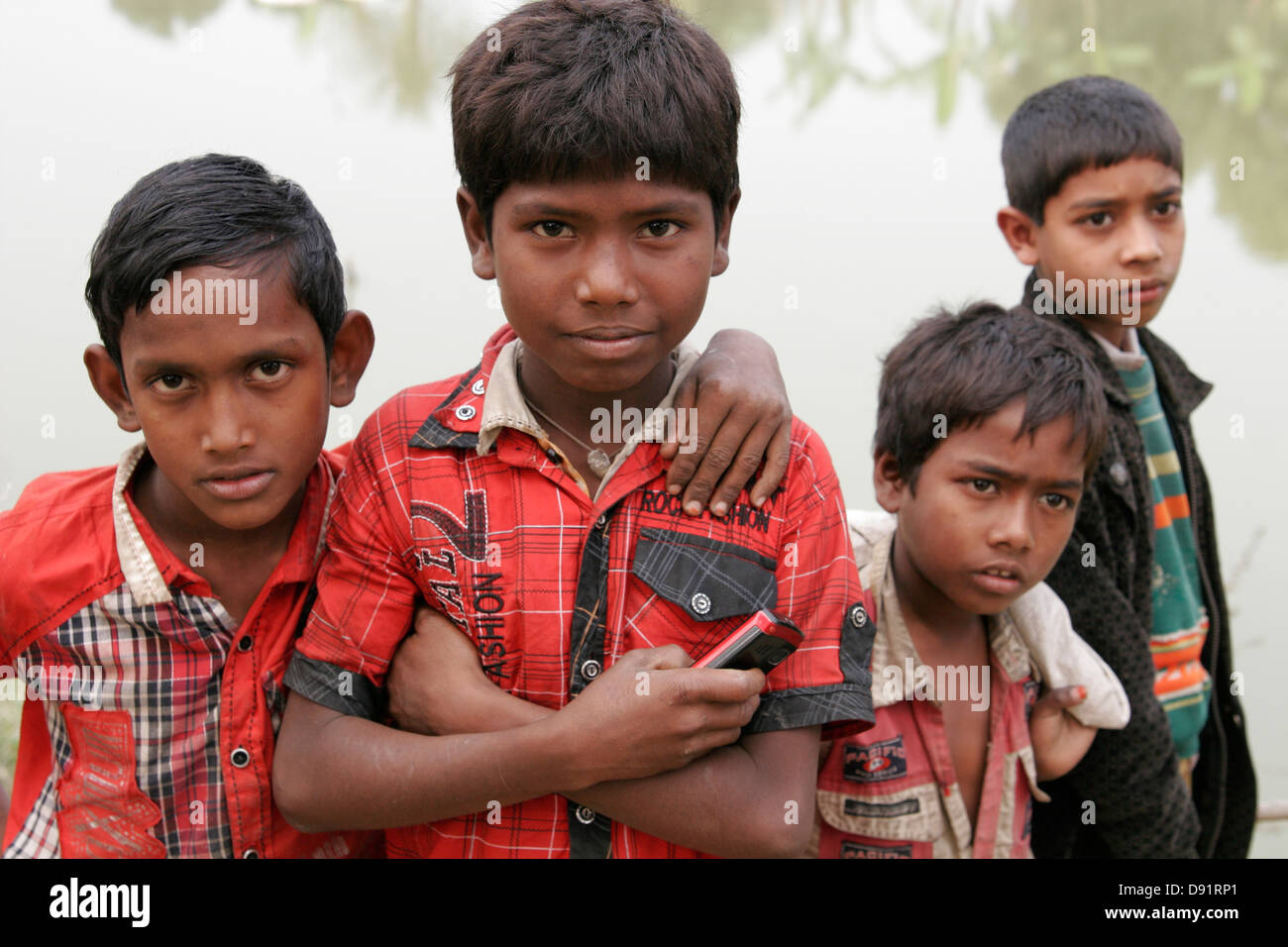 A group of Bangladeshi boys from the countryside, Bangladesh Stock