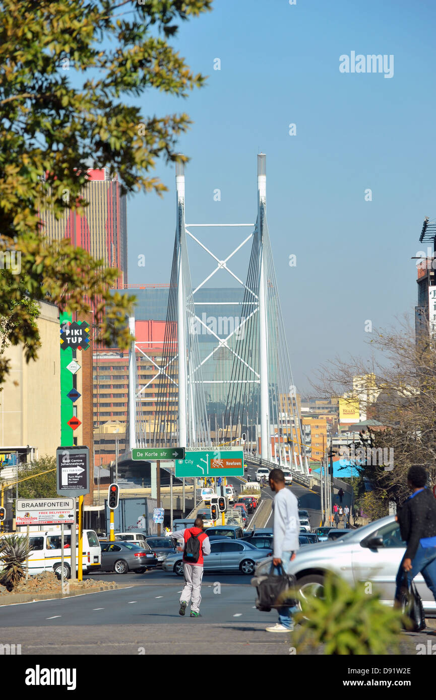 A view of Nelson Mandela bridge in central Johannesburg. Stock Photo
