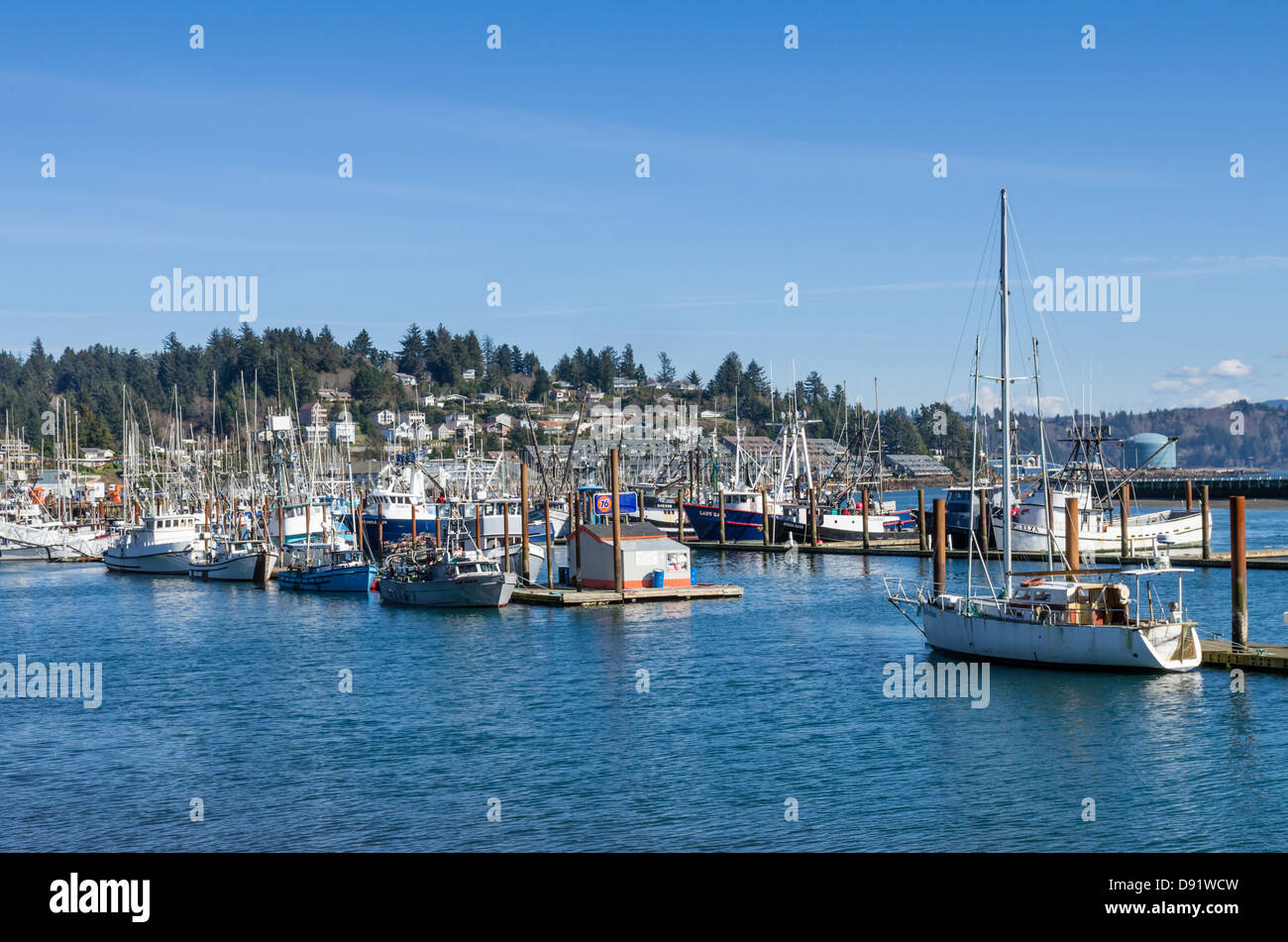 Newport Oregon United States. Newport harbor is home to a commercial fishing fleet as well as many private ships Stock Photo