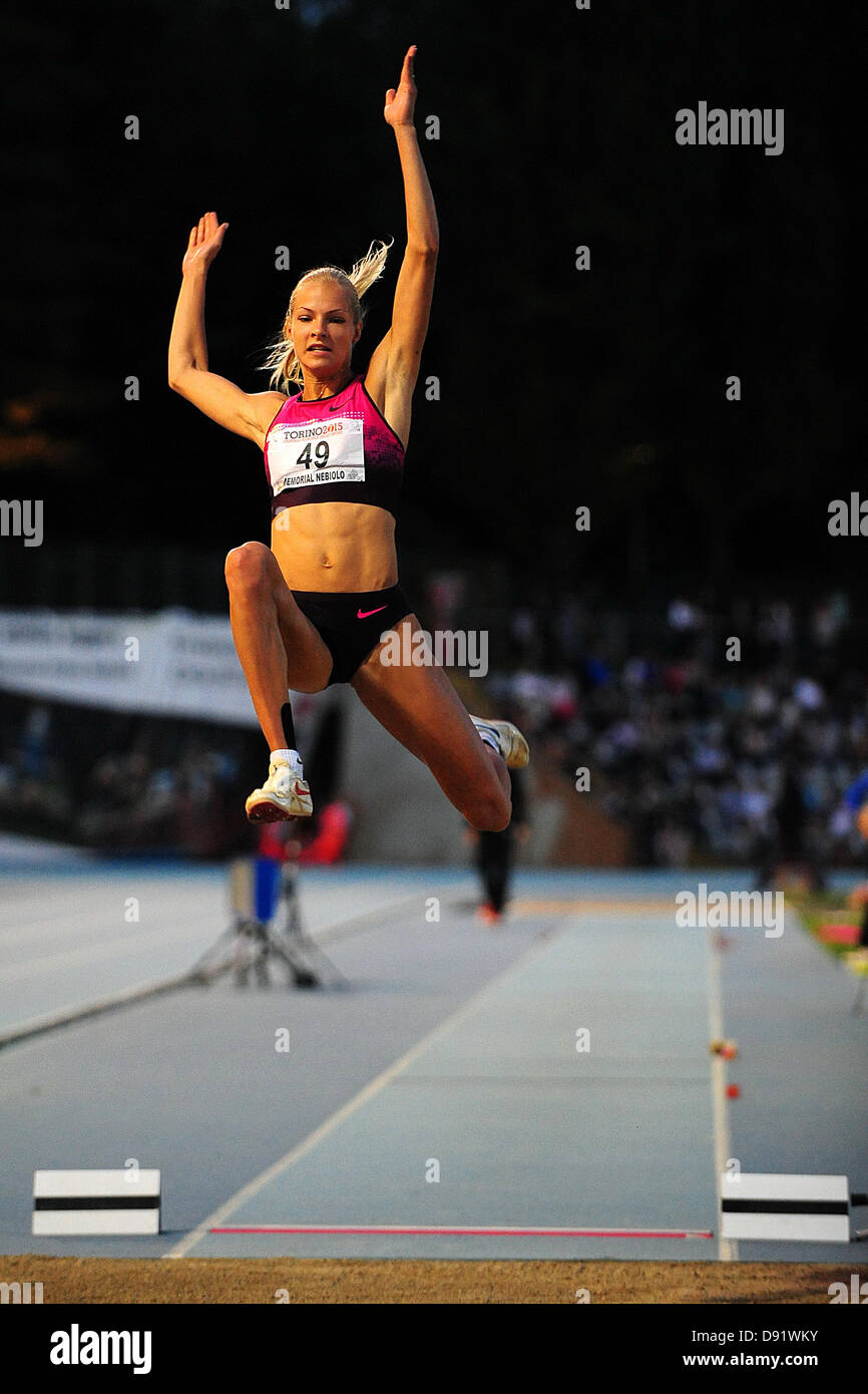 08.06.2013 Torino, Italy. Darya Klishina of Russia is second in the Womens Long Jump during the International Athletics meeting Memorial Primo Nebiolo from the Stadio Primo Nebiolo. Stock Photo