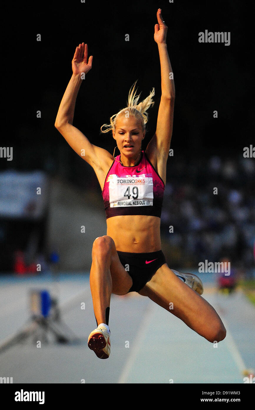 08.06.2013 Torino, Italy. Darya Klishina of Russia is second in the Womens Long Jump during the International Athletics meeting Memorial Primo Nebiolo from the Stadio Primo Nebiolo. Stock Photo