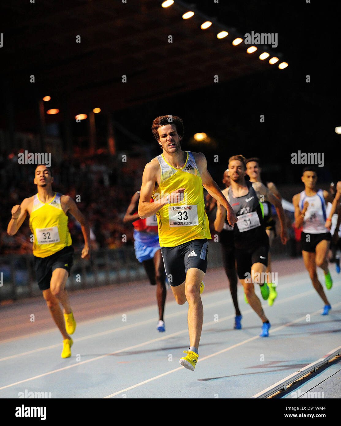 08.06.2013 Torino, Italy. Paul Renaudie of France wins the Mens 800m before Oualich Hamid of France during the International Athletics meeting Memorial Primo Nebiolo from the Stadio Primo Nebiolo. Stock Photo