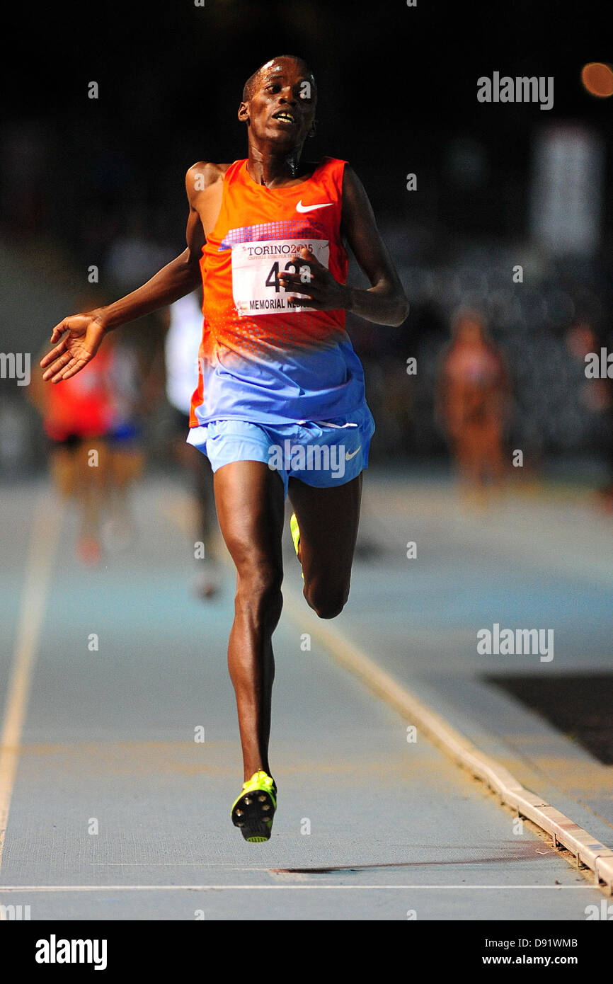 08.06.2013 Torino, Italy. Eric Tirop of Kenya wins the Mens 5000m during the International Athletics meeting Memorial Primo Nebiolo from the Stadio Primo Nebiolo. Stock Photo