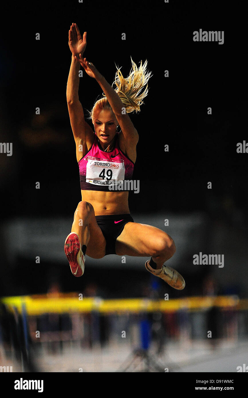 08.06.2013 Torino, Italy. Darya Klishina of Russia is second in the Womens Long Jump during the International Athletics meeting Memorial Primo Nebiolo from the Stadio Primo Nebiolo. Stock Photo