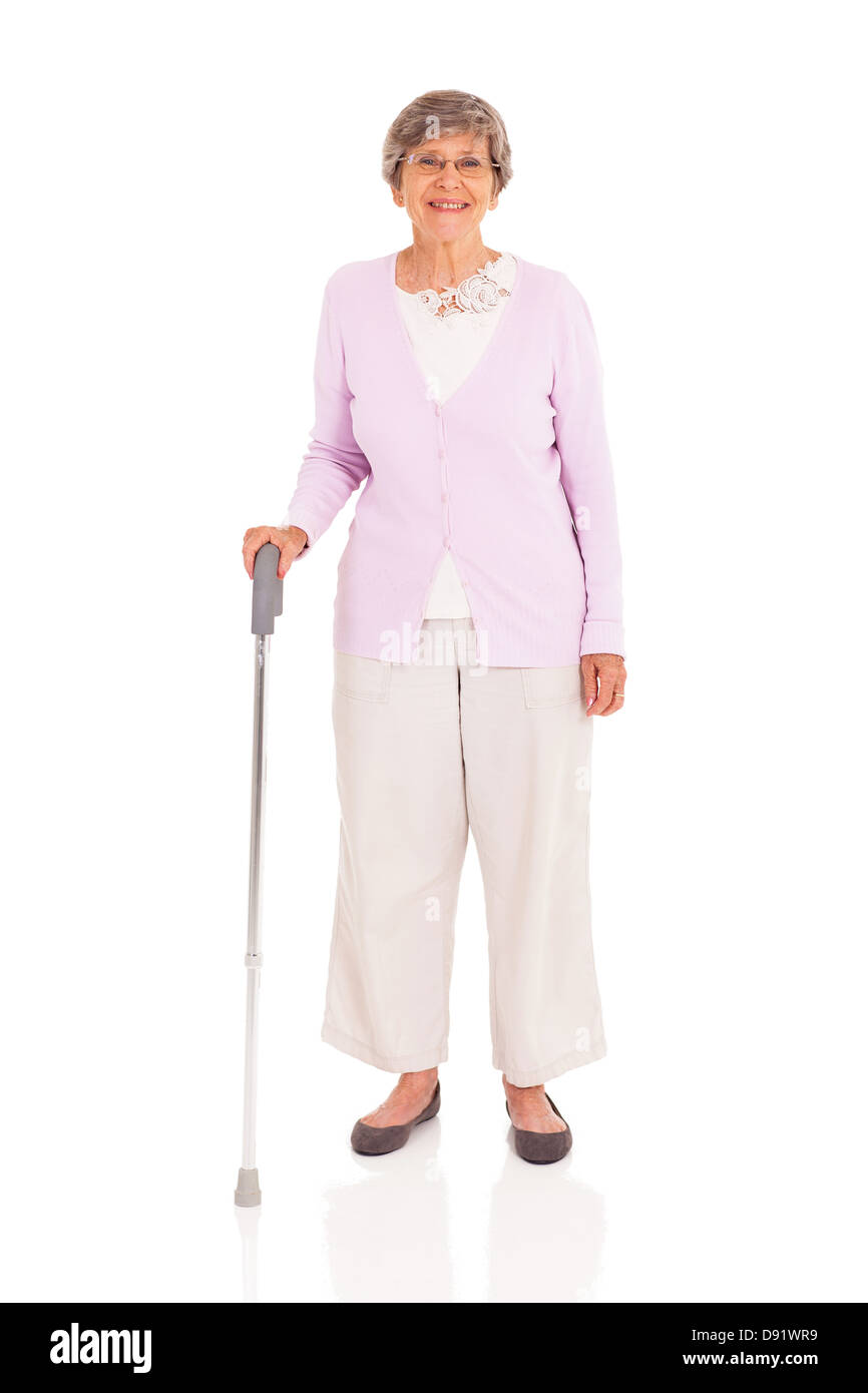 senior woman with walking cane isolated on white background Stock Photo ...