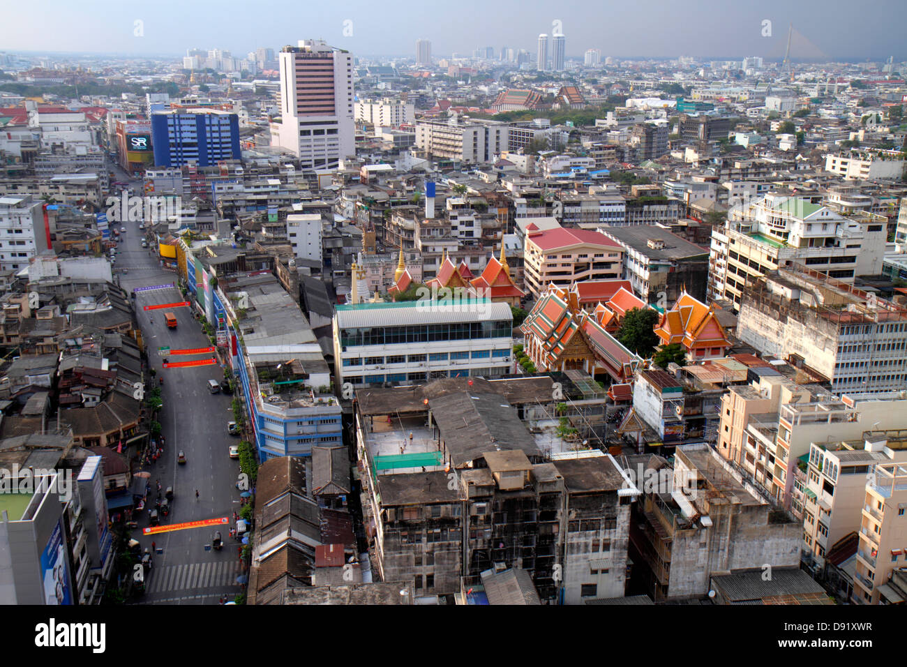 Bangkok Thailand,Thai,Samphanthawong,Chinatown,aerial overhead view from above,view,buildings,urban,city skyline,temple,Thai130209112 Stock Photo