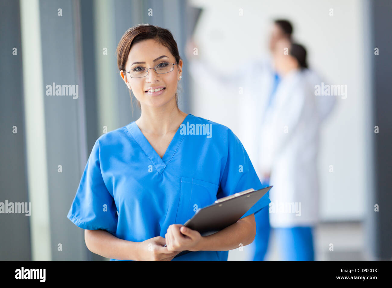 beautiful young medical intern in hospital Stock Photo