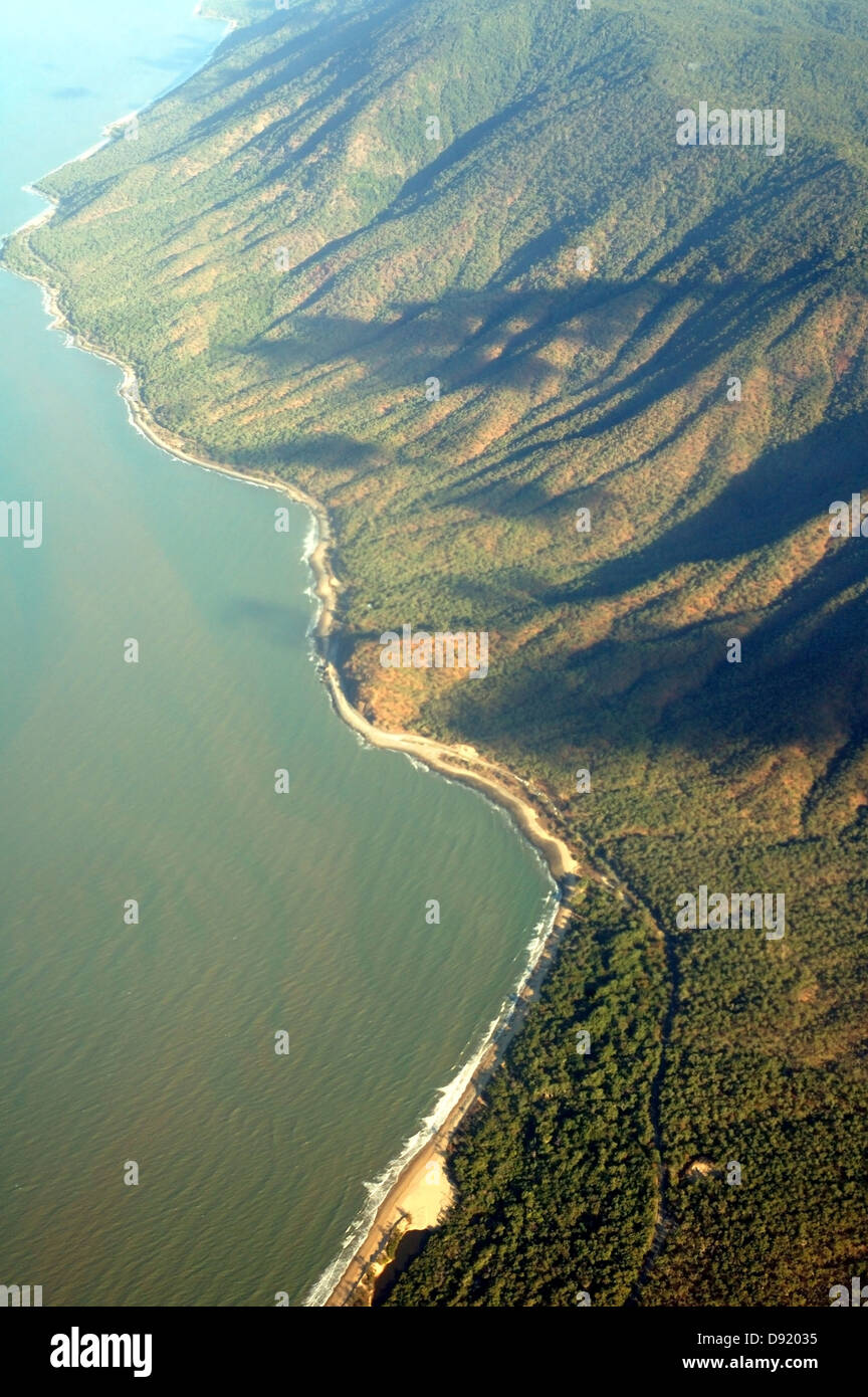 Aerial view of the coast road and beaches between Cairns and Port Douglas, north Queensland, Australia Stock Photo