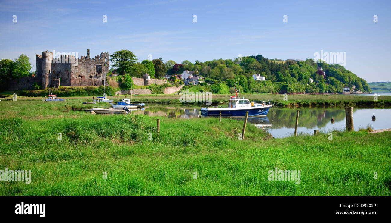 Laugharne Castle Carmarthenshire Wales Stock Photo