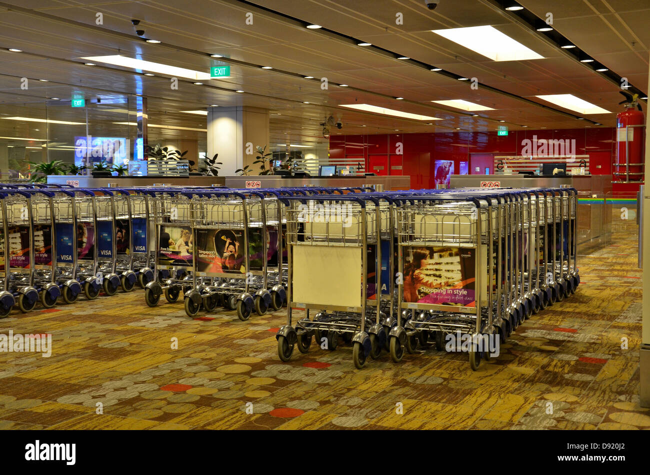 Baggage trolleys near immigration counter Singapore Changi airport