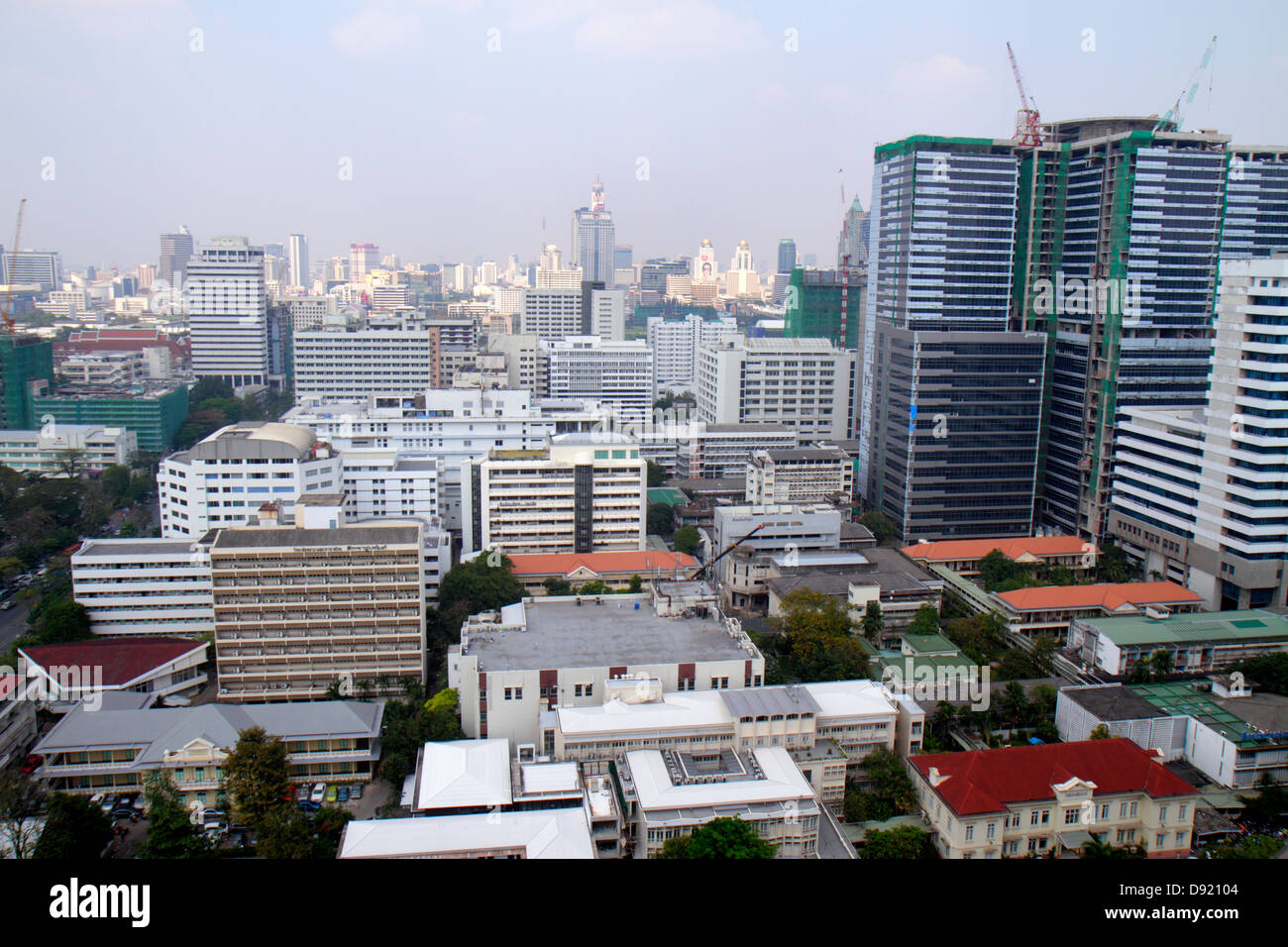 Bangkok Thailand,Thai,Silom,Rama IV Road,aerial overhead view from above,view,city skyline,buildings,urban,Chulalongkorn University Hospital,healthcar Stock Photo