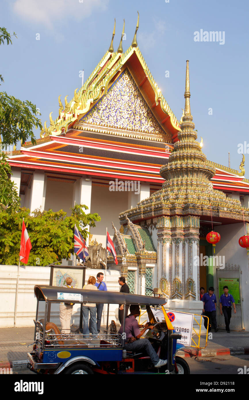 Bangkok Thailand,Thai,Phra Nakhon,Maha Rat Road,Wat Pho,Phra Chetuphon,Buddhist temple,auto rickshaw,tuk-tuk,sam-lor,Asian man men male,driver,Thai130 Stock Photo