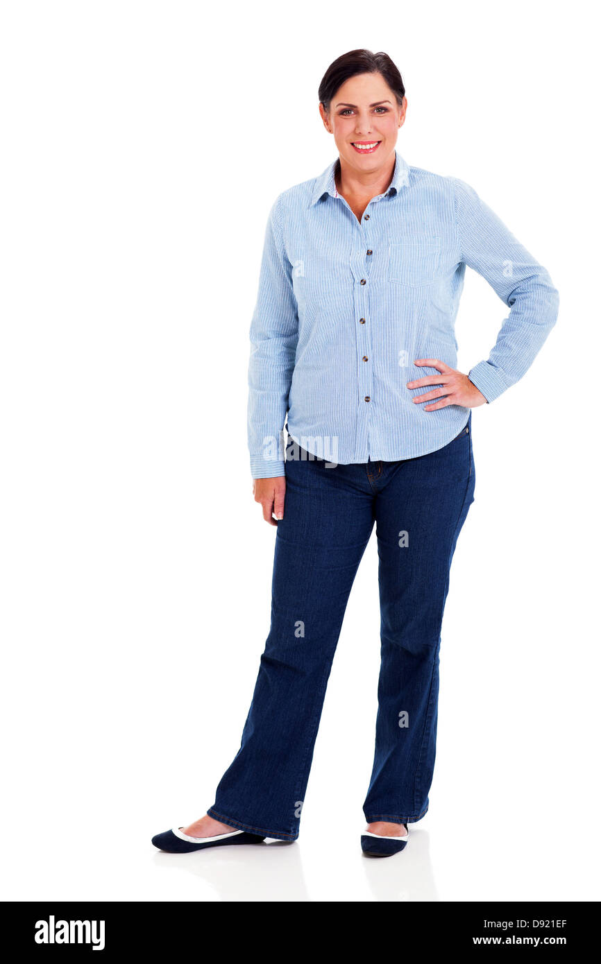 beautiful mature woman standing on white background Stock Photo - Alamy