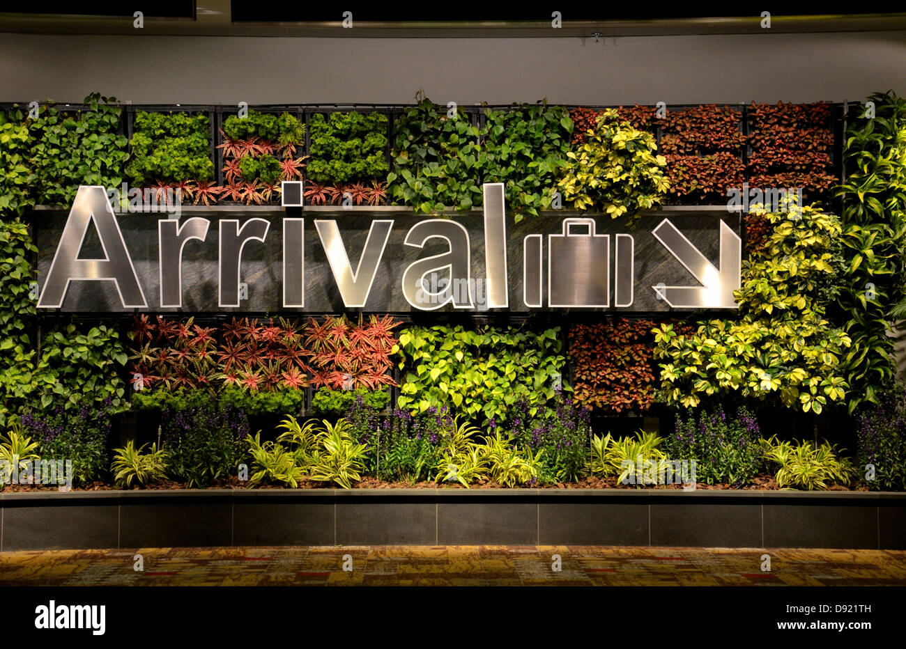 Arrival sign and flowers at airport Stock Photo Alamy