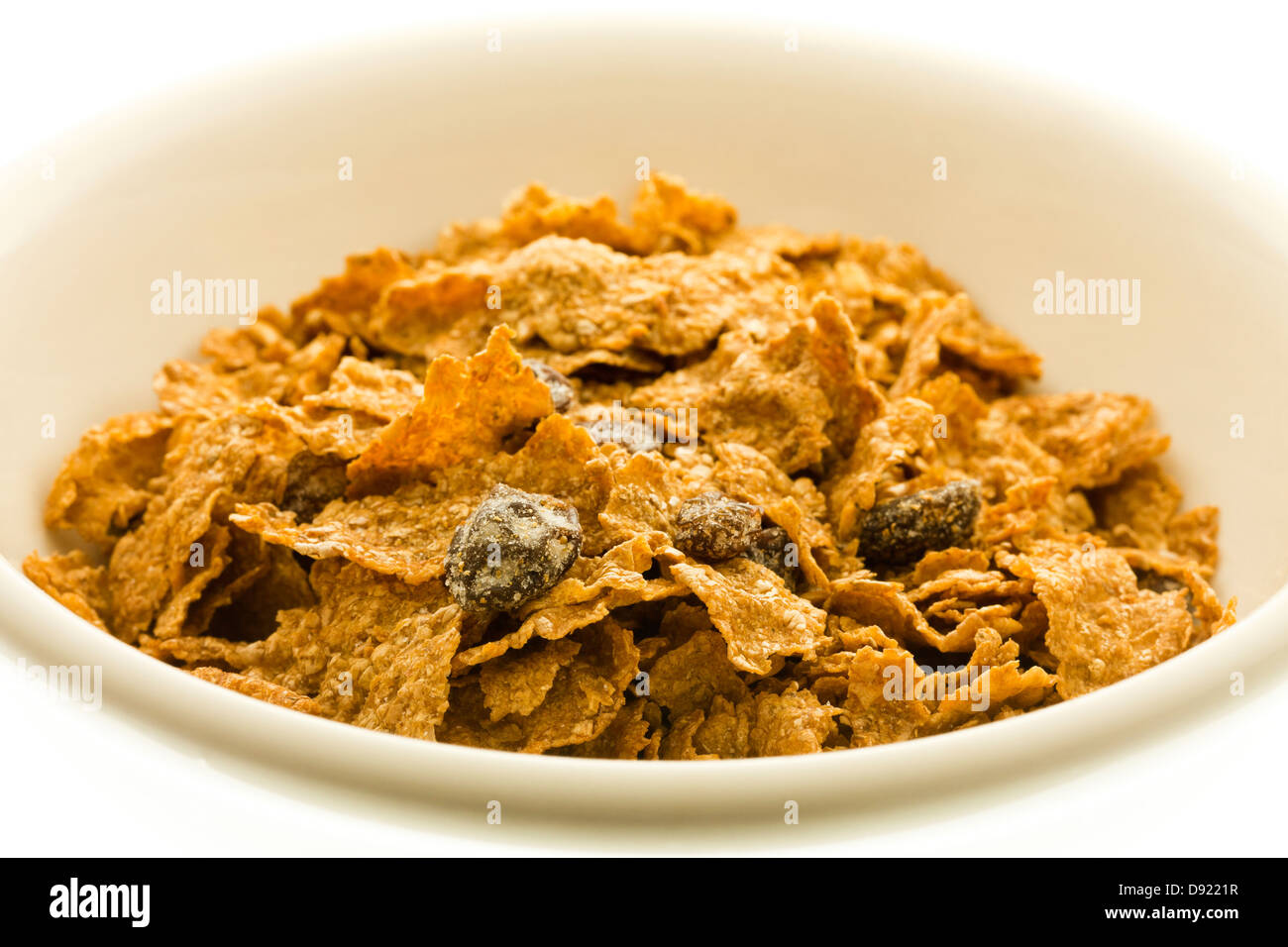 Bowl of raisin bran cereal Stock Photo