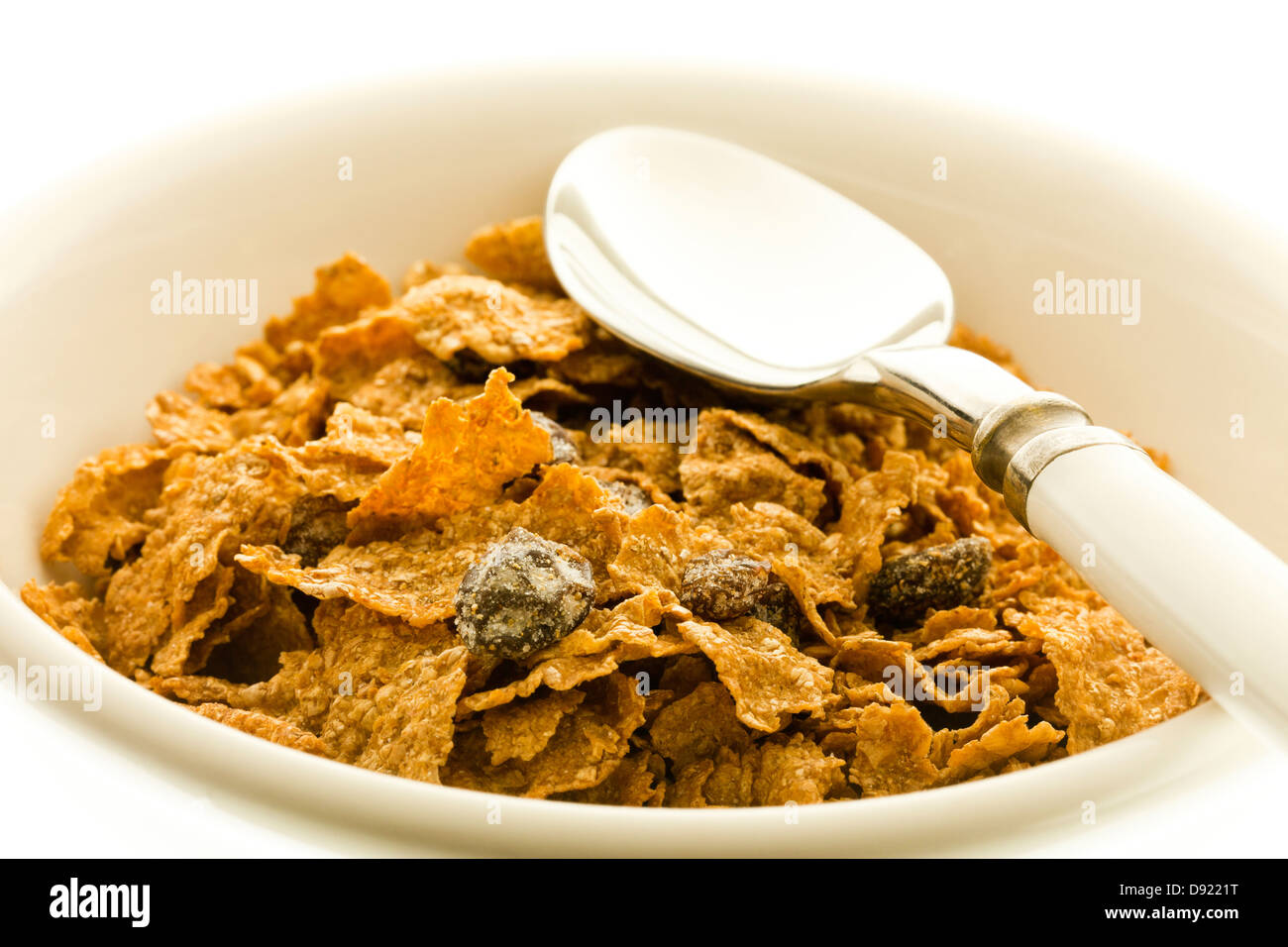Bowl of raisin bran cereal Stock Photo