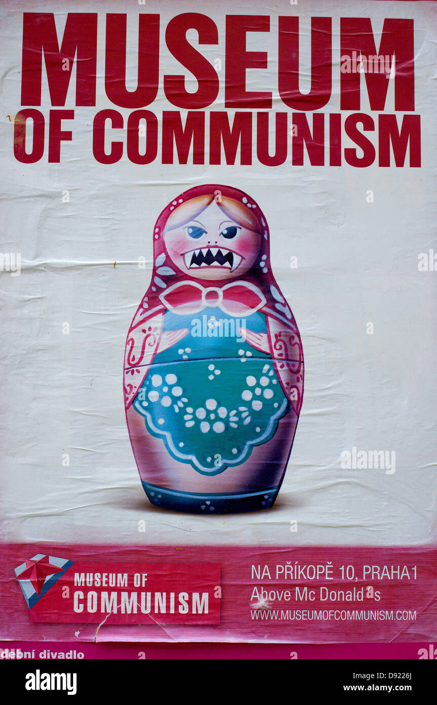 Prague Poster advertisin Museum of Comunism Czech Republic Stock Photo