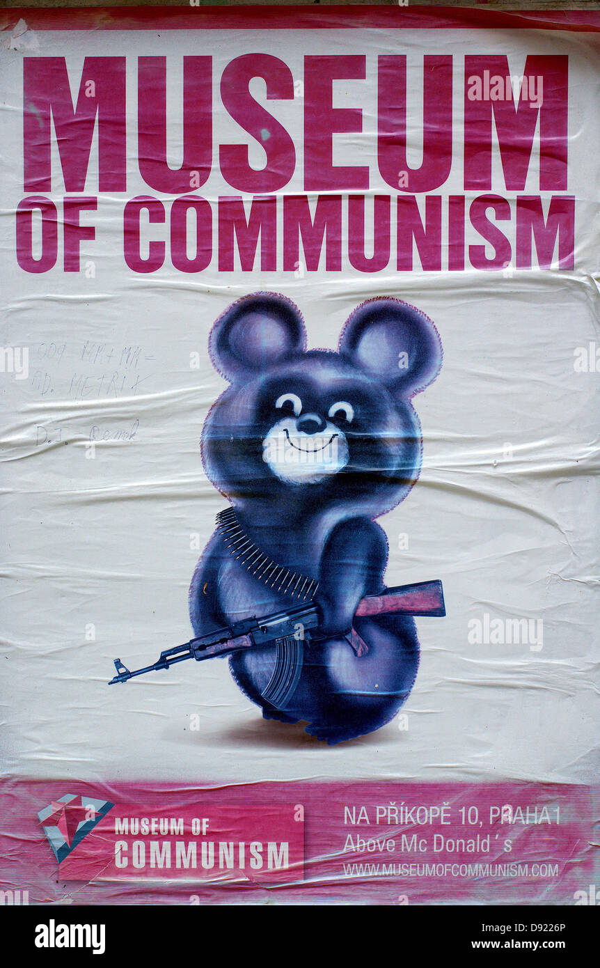 Prague Poster advertisin Museum of Comunism Czech Republic Stock Photo