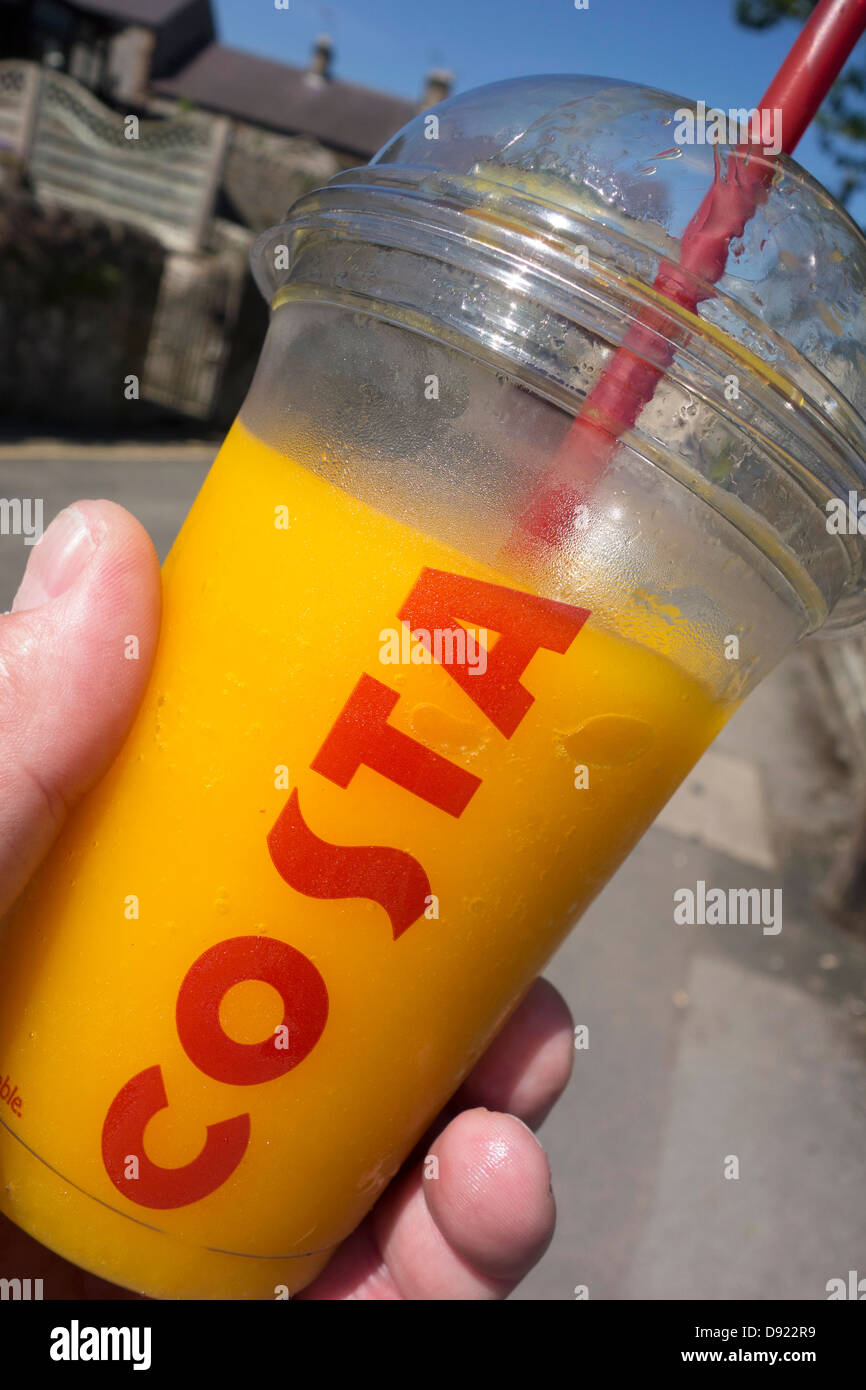 A mango & passion fruit iced fruit cooler from Costa Coffee Stock Photo Alamy