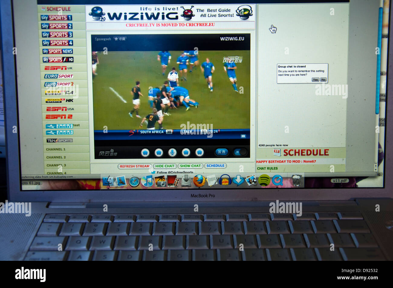 Wiziwig computer tv streaming sports site Stock Photo