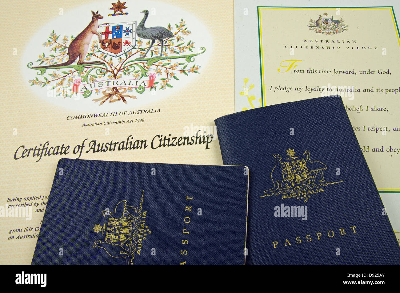 passport and citizenship certificate and pledge card Stock Photo 