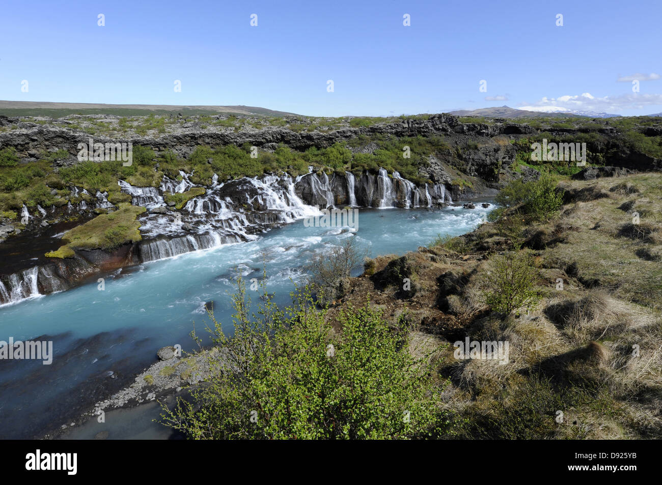 Waterfall Hraunfossar, Hvita river, West Iceland, Iceland Stock Photo