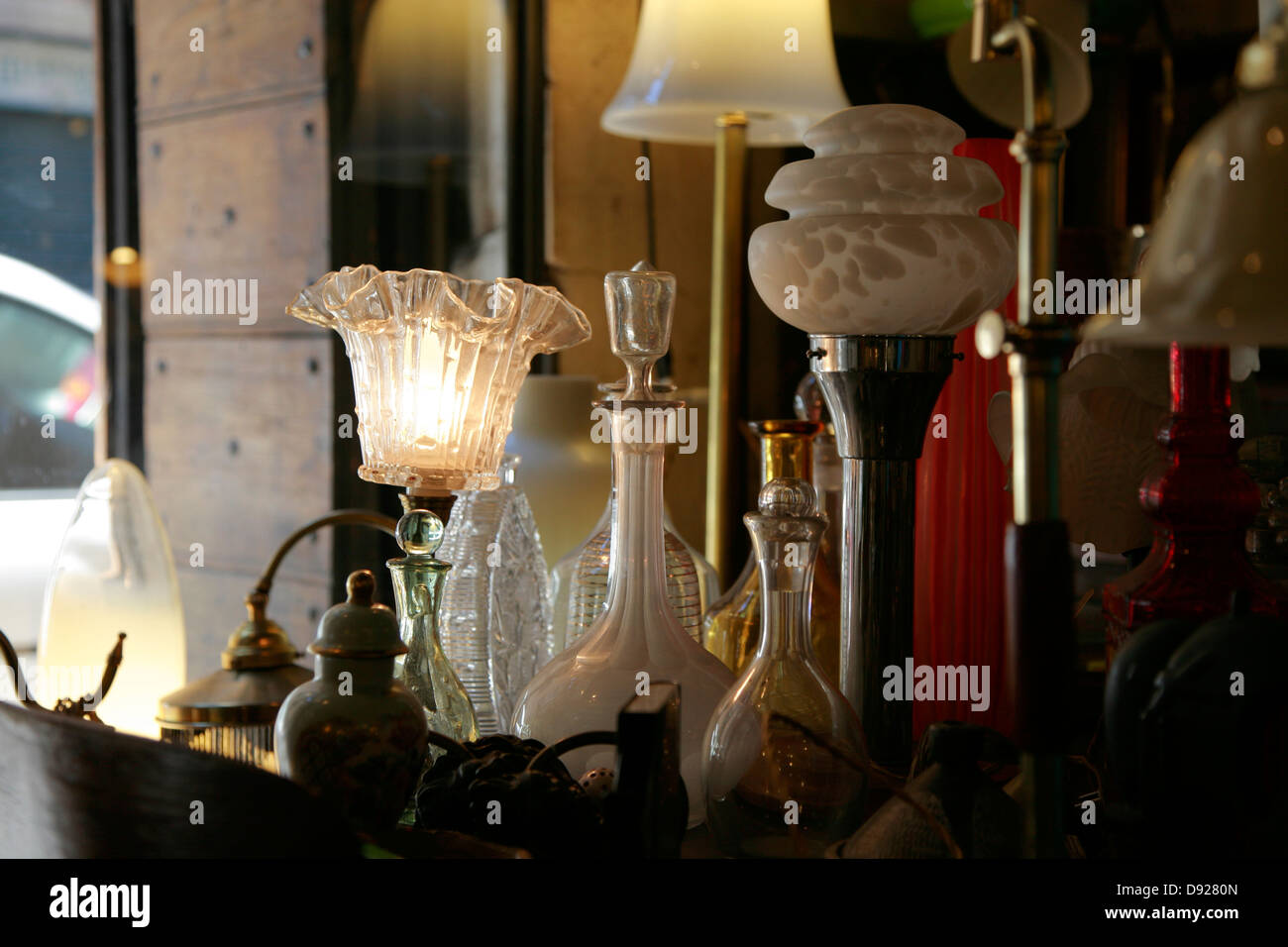 lamp shades in a shop window Stock Photo Alamy